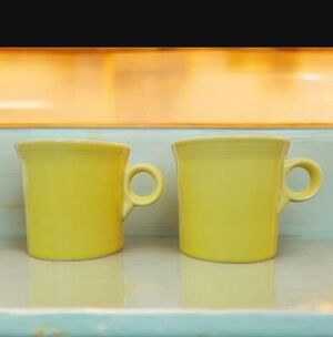 (Set of 2) - Homer Laughlin Fiesta- Yellow Mugs - Ring Handled